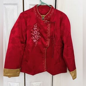 Women’s Red Satin Embroidered Mandarin Collar Jacket
